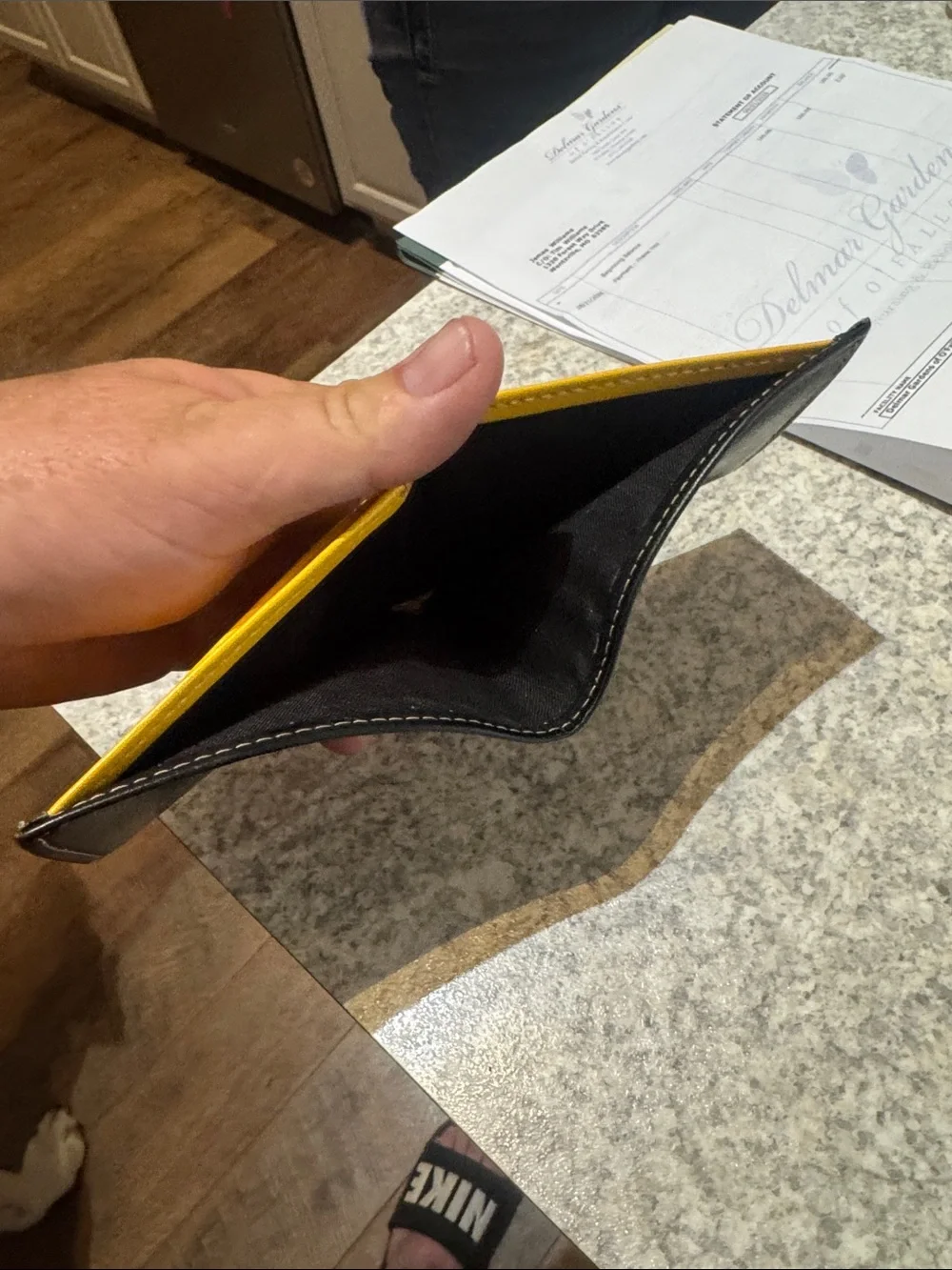 Nike Black Leather Money Clip Wallet with Silver Swoosh